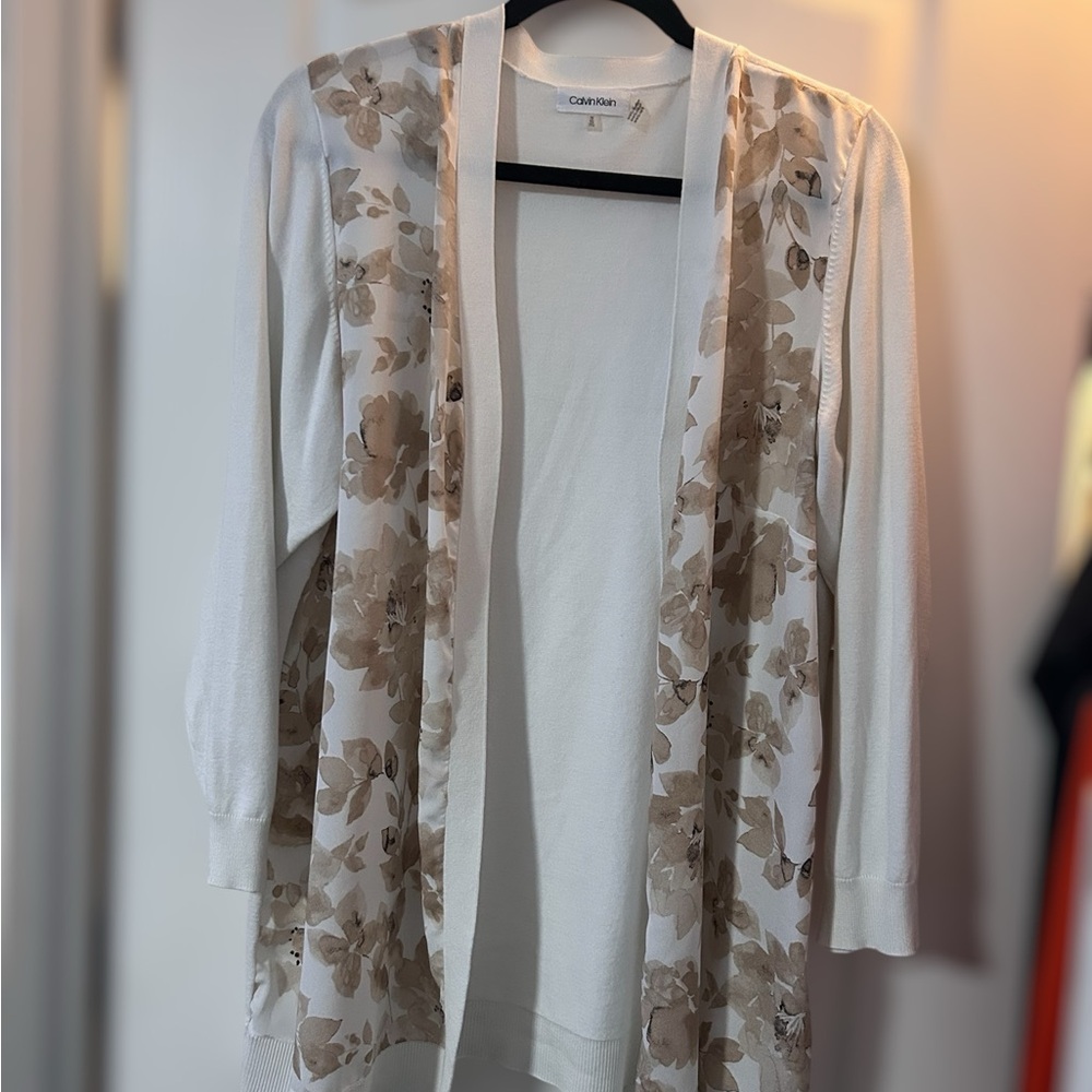 Calvin Klein Beige and Tan Floral Cardigan